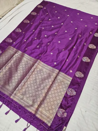 Royal Purple Woven Zari Diamond Jaal Pallu Mango Soft Silk Saree
