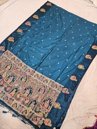 Peacock Blue Woven Zari Meenakari Jharokha Pallu Mango Soft Silk Saree