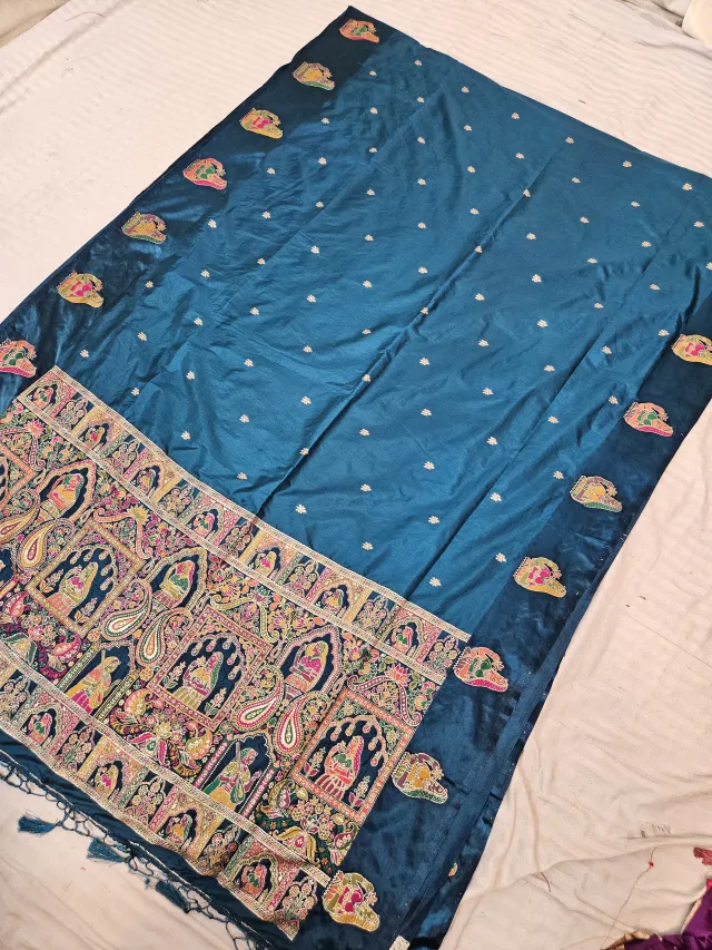 Peacock Blue Woven Zari Meenakari Jharokha Pallu Mango Soft Silk Saree