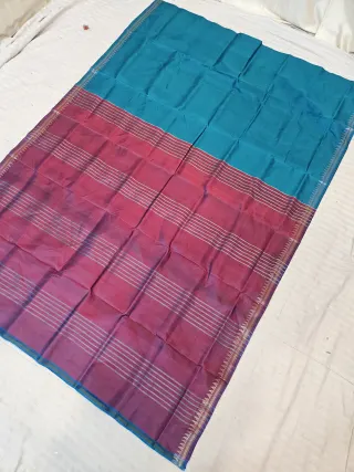 Sea Green Royal Blue Dual Tone and Rani Pink Inchi Par Zari Striped Pallu Pure Bishnupur Katan Silk Saree