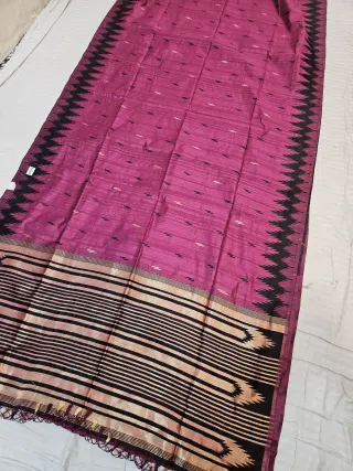 Magenta Pink Replica Matka Art Silk Saree with Black Temple Border & Zari Pallu