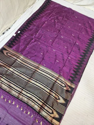 Grape Purple Replica Matka Art Silk Saree with Black Temple Border & Zari Pallu