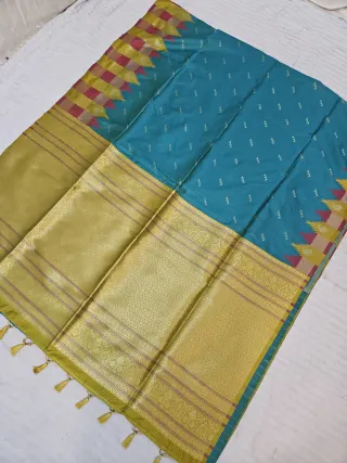 Vibrant Blue Kanchi Soft Silk Saree with Solid Golden Zari Pallu
