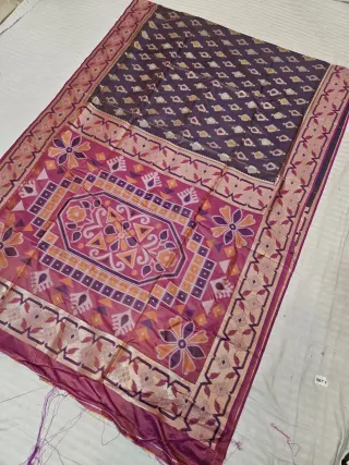 Coffee Brown and Rani Pink Pochampally Ikkat Soft Silk Saree with Patola Medallion Pallu