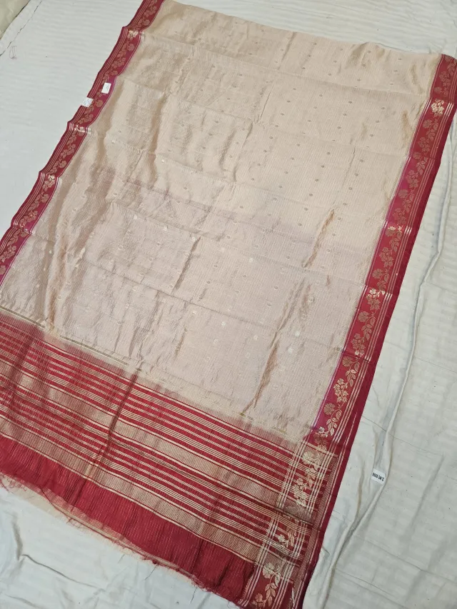 Golden Cream and Sindoori Red Roopvathi Contrast Soft Silk Saree with Zari Striped Pallu