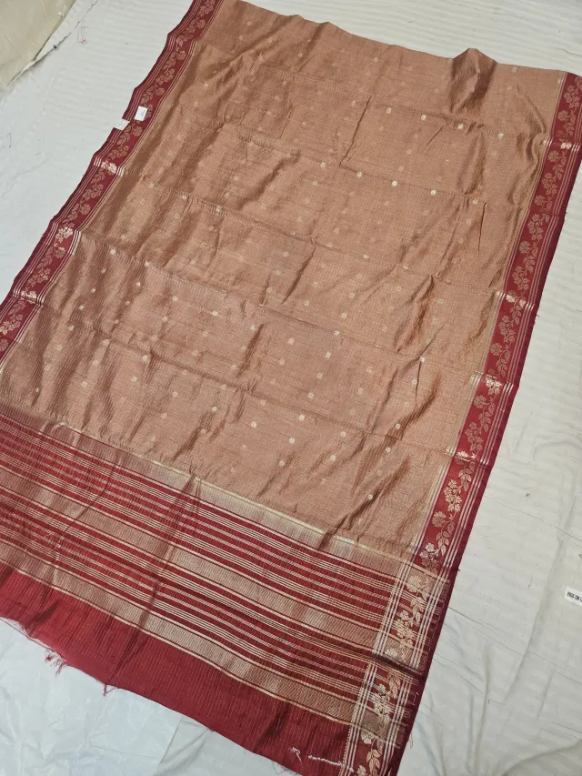 Copper Brown and Sindoori Red Roopvathi Contrast Soft Silk Saree with Zari Striped Pallu
