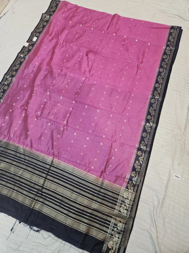 Rani Pink and Midnight Navy Roopvathi Contrast Soft Silk Saree with Zari Striped Pallu