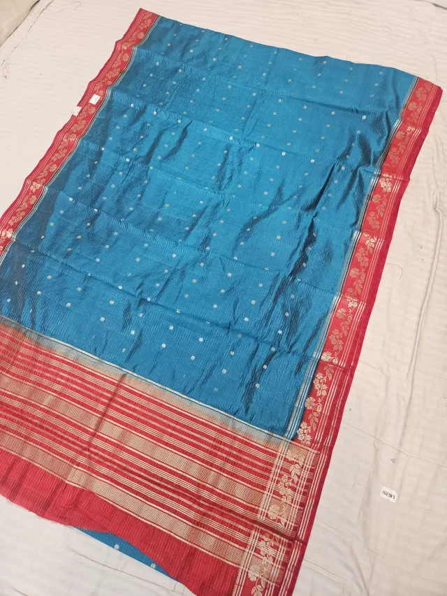 Peacock Blue and Sindoori Red Roopvathi Contrast Soft Silk Saree with Zari Striped Pallu
