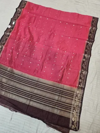Raspberry Pink and Coffee Brown Roopvathi Contrast Soft Silk Saree with Zari Striped Pallu