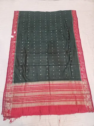 Bottle Green and Sindoori Red Roopvathi Contrast Soft Silk Saree with Zari Striped Pallu