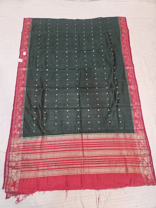 Bottle Green and Sindoori Red Roopvathi Contrast Soft Silk Saree with Zari Striped Pallu