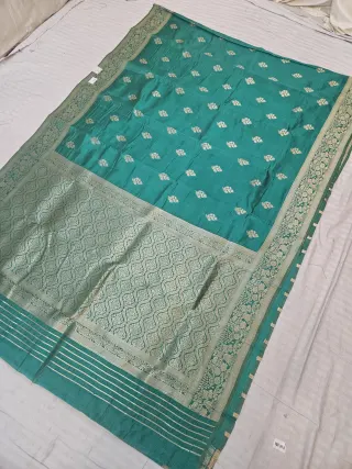 Sea Green Samarpan Buti and Zari Wave Trellis Pallu Soft Silk Saree