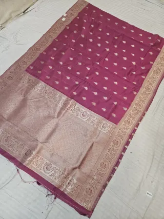 Rani Pink Samarpan Buti and Silver Zari Trellis Pallu Soft Silk Saree