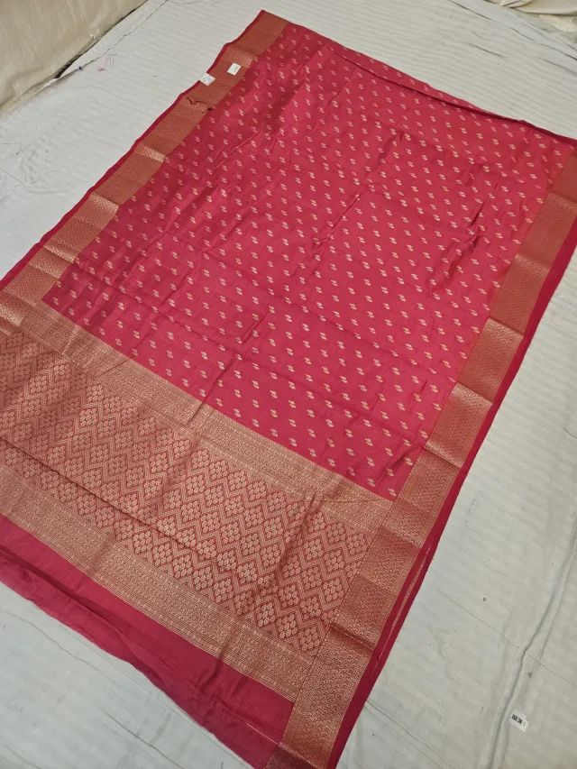 Rani Pink Samarpan Buti Soft Silk Saree with Rich Zari Brocade Pallu