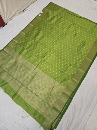 Parrot Green Samarpan Buti Soft Silk Saree with Rich Zari Brocade Pallu