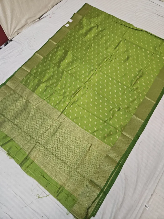 Parrot Green Samarpan Buti Soft Silk Saree with Rich Zari Brocade Pallu