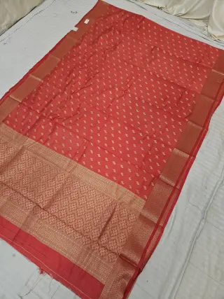 Sindoori Red Samarpan Buti Soft Silk Saree with Rich Zari Brocade Pallu