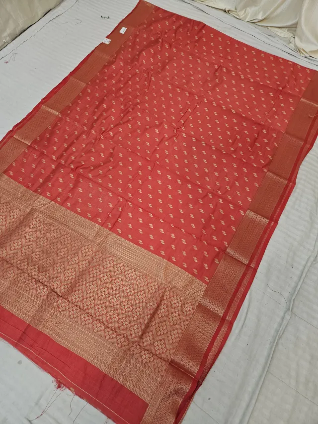 Sindoori Red Samarpan Buti Soft Silk Saree with Rich Zari Brocade Pallu