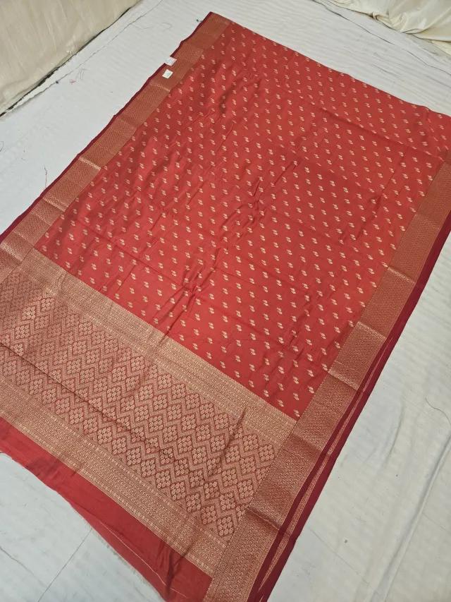 Crimson Red Samarpan Buti Soft Silk Saree with Rich Zari Brocade Pallu