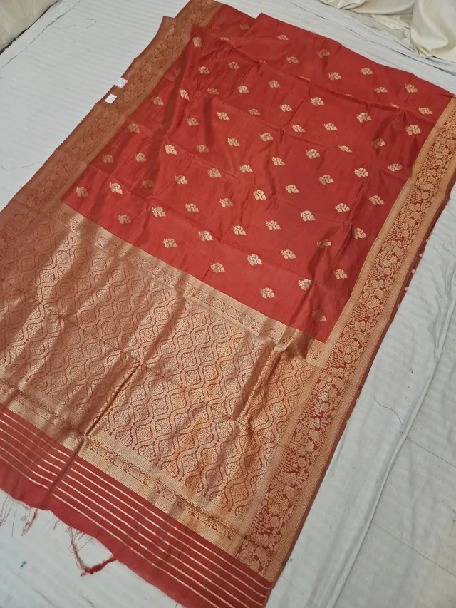 Crimson Red Samarpan Buti Soft Silk Saree with Rich Zari Brocade Pallu