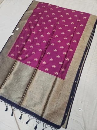 Plum Magenta and Midnight Navy Anitha Matka Contrast Soft Silk Saree with Zari Buttis and Brocade Pallu