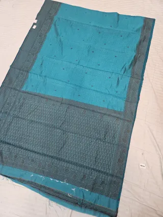 Cyan Peacock Blue Anitha Checks Soft Silk Saree with Rich Zari Brocade Pallu