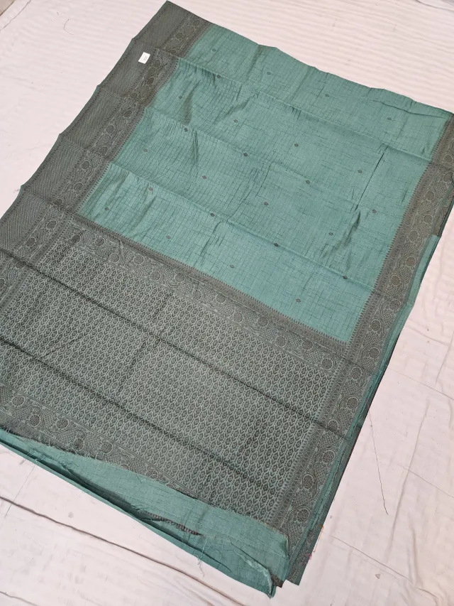 Sea Green Anitha Checks Soft Silk Saree with Rich Zari Brocade Pallu