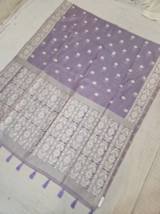 Lavender Cotton Linen Texture Floral Buti Soft Silk Saree