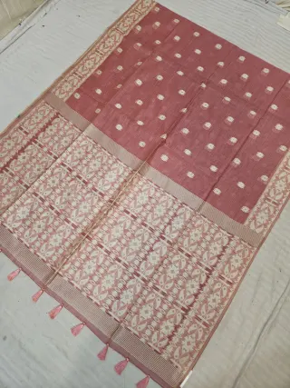 Rust Cotton Linen Texture Floral Buti Soft Silk Saree