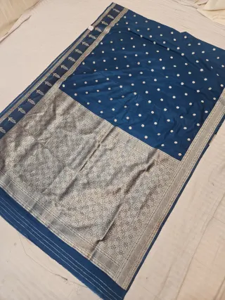 Navy Blue Khadi Georgette Texture Floral Buti Zari Pallu Soft Silk Saree