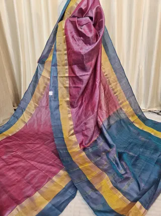 Dual-Tone Orchid Magenta and Peacock Blue Gadwal Pure Stripe Mulberry Silk Saree