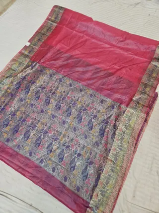 Rani Pink Pure Tussar Paithani Peacock and Floral Zari Pallu Saree
