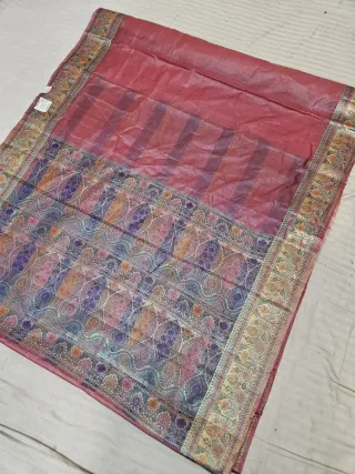 Brick Red Pure Tussar Paithani Peacock and Floral Zari Pallu Saree