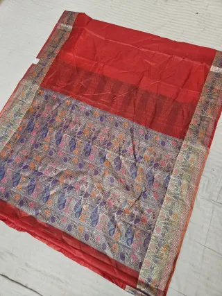 Sindoor Red Pure Tussar Paithani Peacock and Floral Zari Pallu Saree
