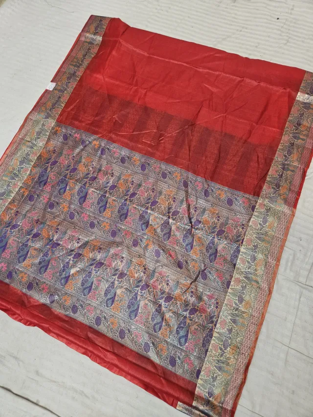 Sindoor Red Pure Tussar Paithani Peacock and Floral Zari Pallu Saree