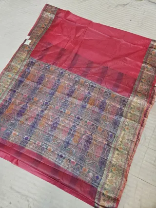 Rani Pink Pure Tussar Paithani Peacock and Floral Zari Pallu Saree