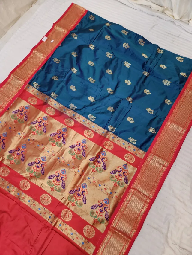 Krishna Blue Pure Mulberry Silk Paithani Peacock Zari Pallu Saree