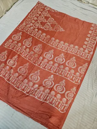 Rust Orange Hand Block Printed Bafta Silk Saree with Kalash Medallions and Traditional Aanchal