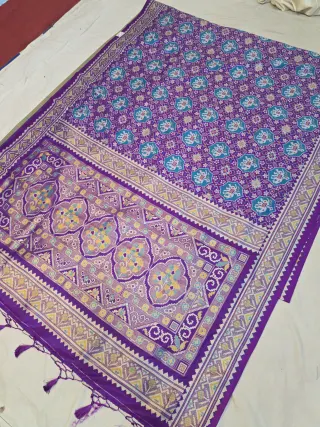 Royal Purple Soft Silk Saree with Ikkat Print Jaal and Woven Time Border