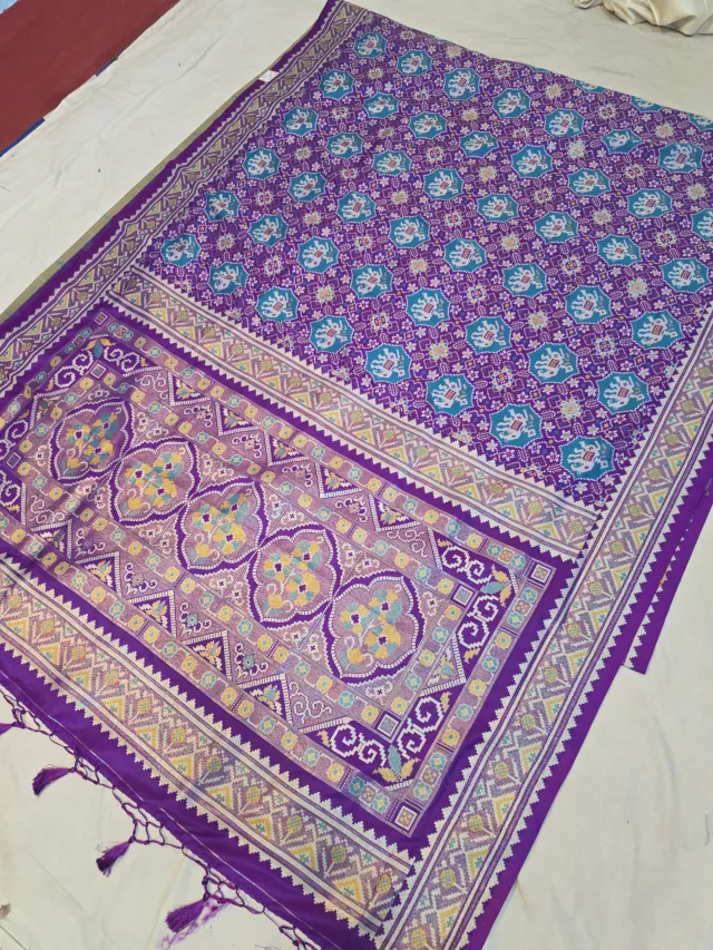 Royal Purple Soft Silk Saree with Ikkat Print Jaal and Woven Time Border