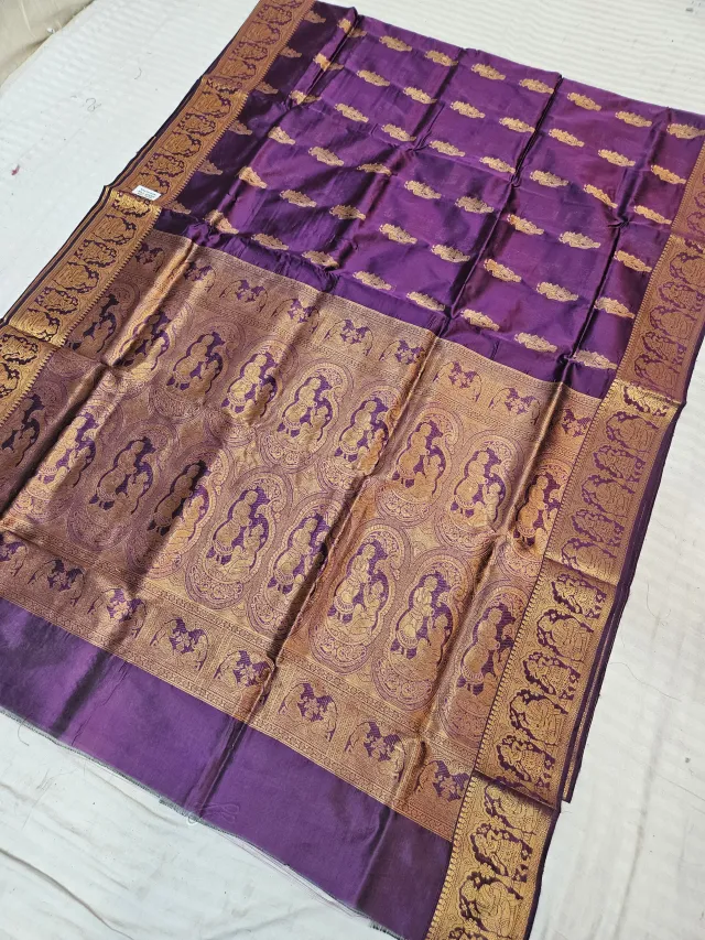 Royal Purple Self Zari Swarnachari Soft Silk Saree with Mythological Narrative Pallu