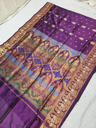 Royal Purple Self Zari Swarnachari Soft Silk Saree with Meenakari Narrative Pallu
