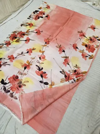 Blush Peach Hand Painted Floral Pure Murshidabad Katan Silk Saree