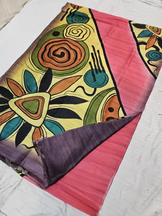 Candy Pink Abstract Hand Painted Pure Murshidabad Katan Silk Saree