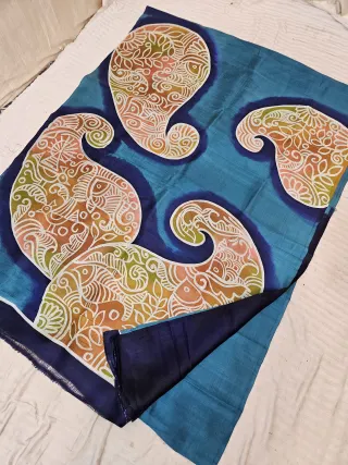 Teal Blue Hand Painted Kalka Motif Pure Murshidabad Katan Silk Saree