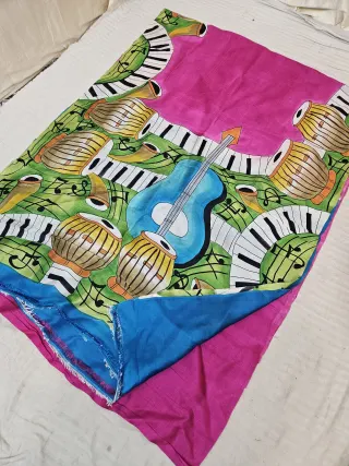 Magenta Pink Hand Painted Musical Instruments Pure Murshidabad Silk Saree