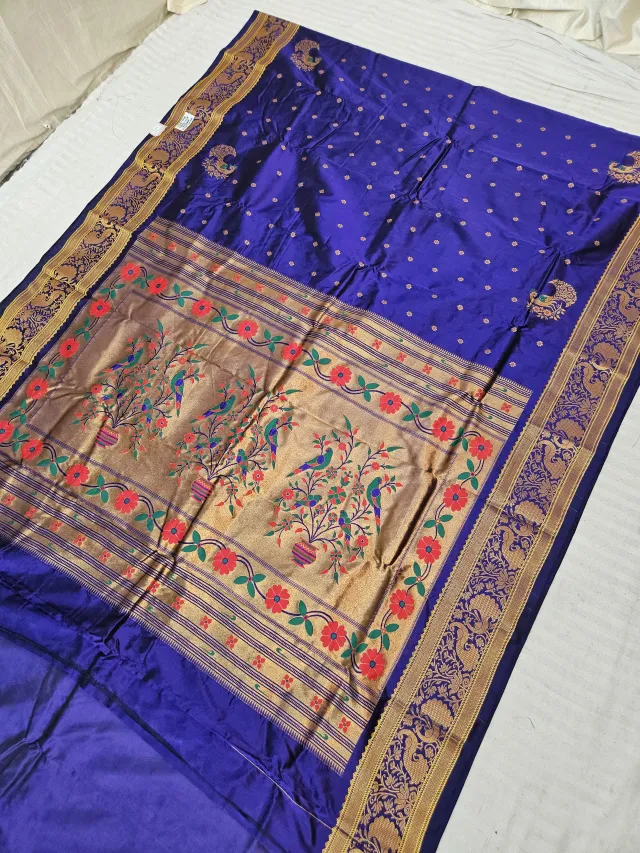 Royal Blue Soft Silk Self Paithani Woven Meenakari Mor Jhar Pallu Saree