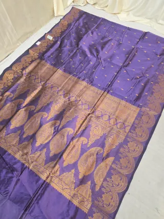 Royal Violet Soft Silk Irkal Self Saree with Woven Gold Zari Traditional Kalka Pallu & Floral Border