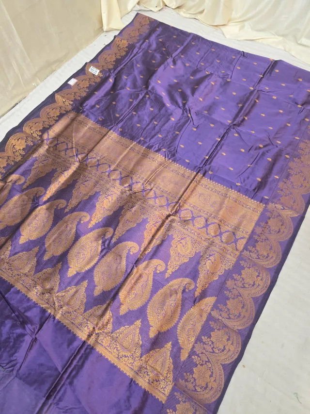 Royal Violet Soft Silk Irkal Self Saree with Woven Gold Zari Traditional Kalka Pallu & Floral Border
