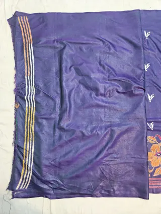 Midnight Purple Blended Bangalore Silk Saree with Multicolour Hand Embroidered Kantha Stitch Blooming Floral Garden Pallu